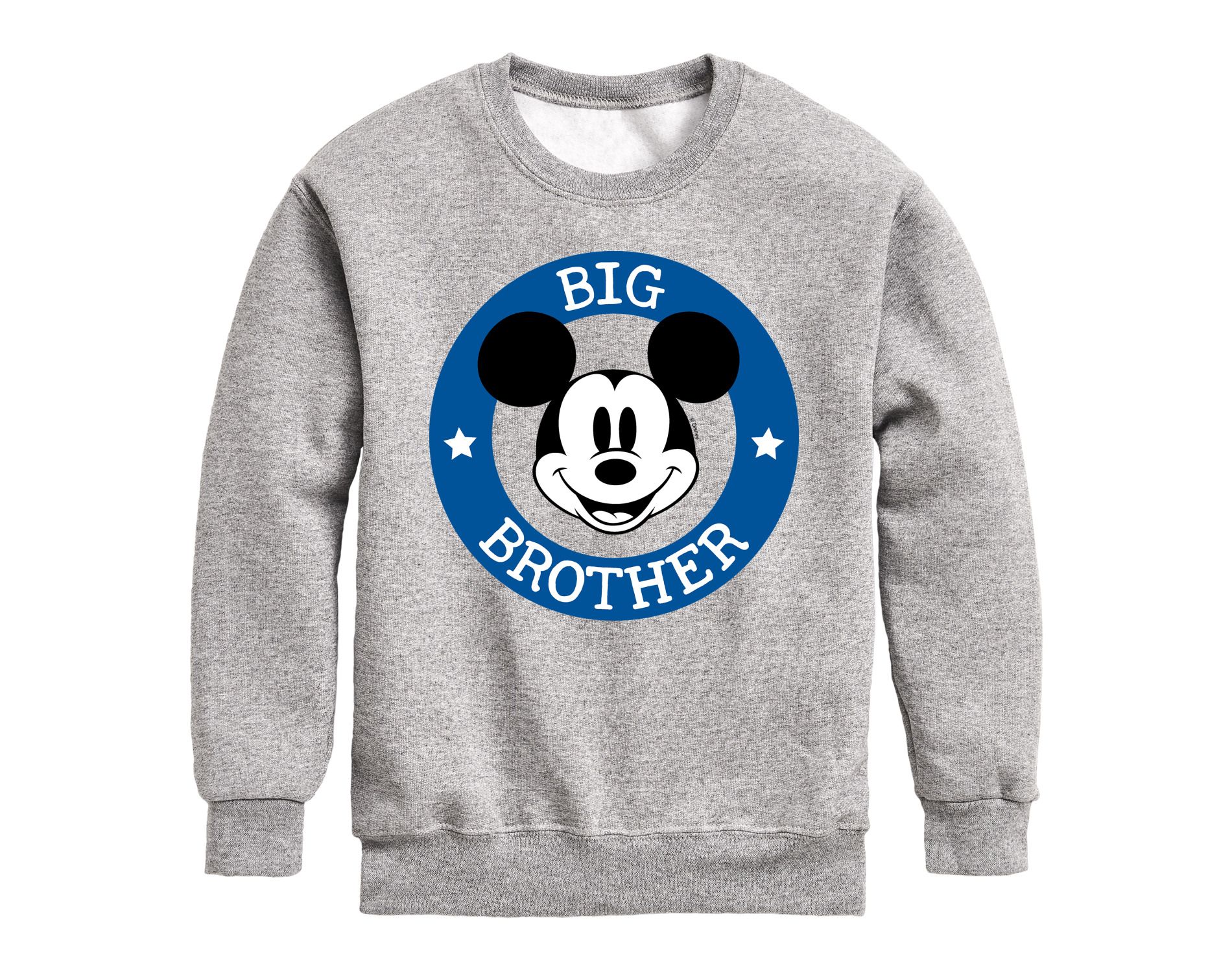 Boys' Disney Mickey Big Brother Graphic Long Sleeve Fleece Sweatshirt - Athletic Heather - Large