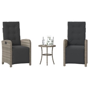 vidaXL 3 Piece Bistro Set with Cushions Gray Poly Rattan - 1 of 4