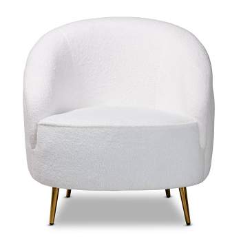 Urian Boucle Upholstered Accent Chair White/Gold - Baxton Studio