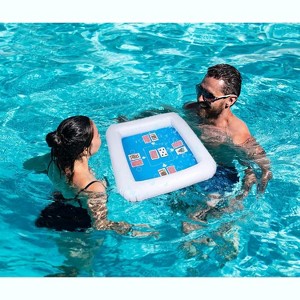 Zone Tech Inflatable Game Table with Waterproof Playing Cards - Floating Table for Pool for Adults, Family, Party, Beach Game Station Set Blue/White - 1 of 4