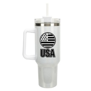 100 North USA American Flag Emblem Wrap-Around 40 Oz. Stainless Steel Water Bottle Coffee Mug, Spill & Leak Resistant, Travel Tumbler with Handle, Lid - 1 of 4