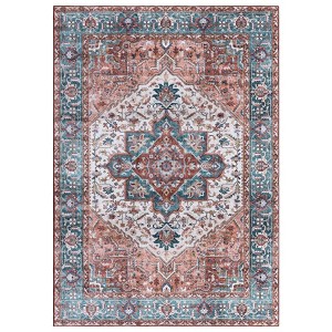 Vintage Floral Medallion Area Rugs for Living Room Dining Room, Retro Accent Low Pile Floor Carpet for Bedroom Home Office - 1 of 4