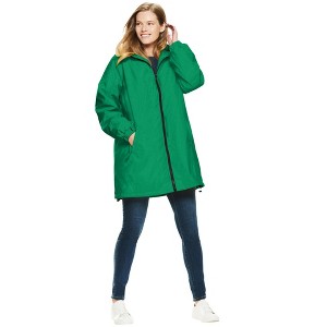 Woman Within Hooded Slicker Raincoat - 1 of 4