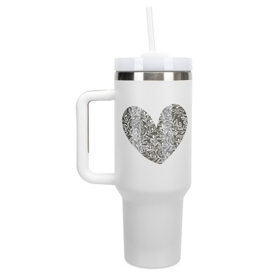 Elanze Designs Floral Vine Heart Life Full of Love Wrap-Around 40 Oz. Stainless Steel Water Bottle Coffee Mug, Spill & Leak Resistant, Travel Tumbler