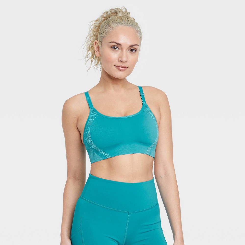 Women's High Support Seamless Bonded Bra All in Motion Turquoise Blue L