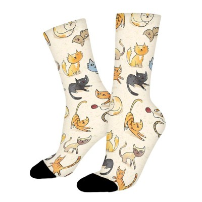 Kitties Different Positions Women Printed Crew Socks Funny Funky Socks Soft Polyester Novelty Gifts for Artists Men