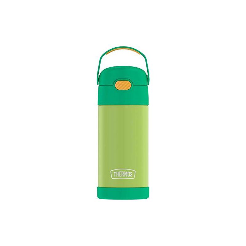 THERMOS FUNTAINER 12 Ounce Stainless Steel Vacuum Insulated Kids Straw Bottle Lime/Orange, 1 of 6
