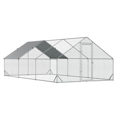 PawHut Large Metal Chicken Coop, Walk-in Poultry Cage Galvanized Hen Playpen House with Cover and Lockable Door for Outdoor