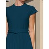 INSPIRE CHIC Women's Mock Neck Cap Sleeve Belted A-Line Midi Pleated Dresses - 4 of 4