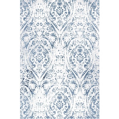 Ivory/Blue Rectangular Synthetic Medallion Indoor/Outdoor Rug