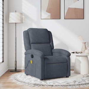 VidaXL Massage Recliner Chair Dark Gray Velvet - 1 of 4