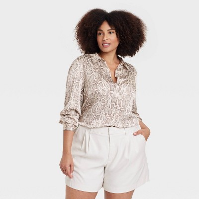 Women's Long Sleeve Satin Button-Down Shirt - A New Day™