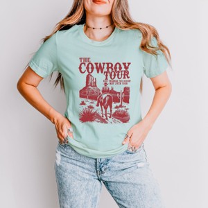 Simply Sage Market The Cowboy Tour Distressed Short Sleeve Tee - XL - Seafoam - 1 of 4