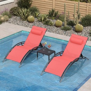 PURPLE LEAF Patio Chaise Lounge Set of 3 Outdoor Lounge Chair Beach Pool Sunbathing Lawn Lounger Recliner Chiar, Side Table Included - 1 of 4