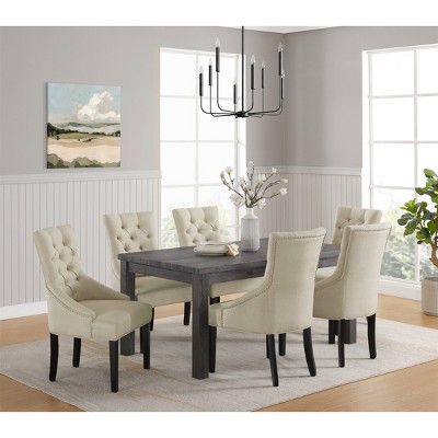 Elegant Cream Upholstered Wood Side Chair with Tufted Detailing (Set of 2)