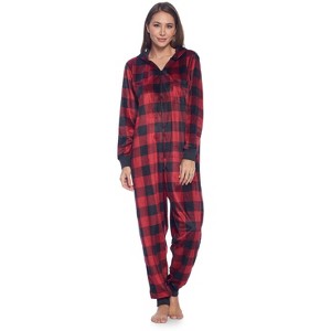 Ashford & Brooks Women's Mink Fleece Hooded One Piece Pajama Jumpsuit - 1 of 4