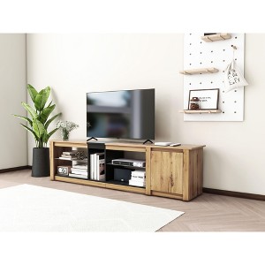 NicBex TV Stand for 80 Inch TV with LED Light,TV Entertainment Center with 1 Cabinet and 5 Open Shelves,TV Console Table for Living Room,Black+Natural - 1 of 4