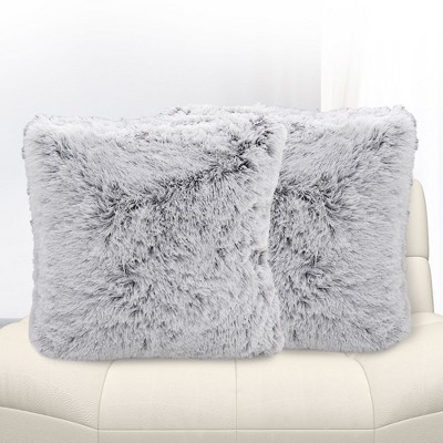 Gray Faux Fur 18" Square Throw Pillow Set