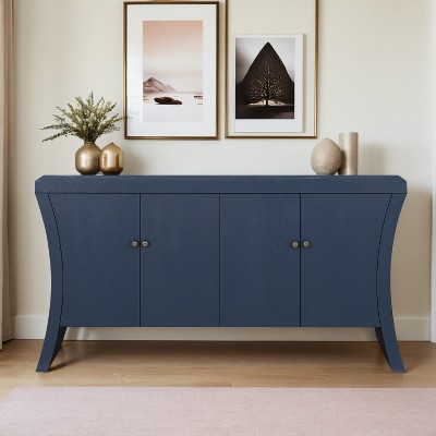 Industrial 4-Door Accent Cabinet with Wooden Arc Legs & Bronze Clasps – Advanced Storage Design, Solid Craftsmanship - Leovsnove