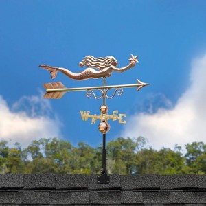 Pure Copper Little Mermaid Weathervane - Good Directions: Outdoor Rooftop Decor Sculpture - 1 of 4