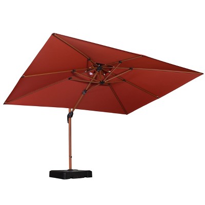PURPLE LEAF 9' x 12' Double Top Rectangle Patio Umbrella with Base Deluxe Wood Pattern Offset Hanging Umbrella for Pool Garden