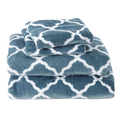 King Smoke Blue and White Microfiber Plush Sheet Set