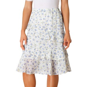 INSPIRE CHIC Women's Floral Layered Elastic Waist Chiffon Ruffle Midi Skirt - 1 of 4
