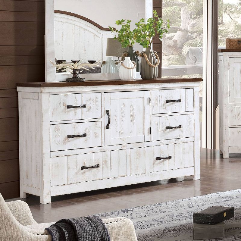 Willow Rustic 6 Drawer Dresser Distressed White/Walnut - HOMES: Inside + Out, 3 of 6