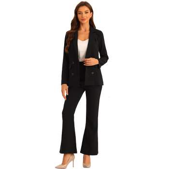 Allegra K Women's Business Work Notched Lapel Blazer and Long Pants 2 Piece Suit Set
