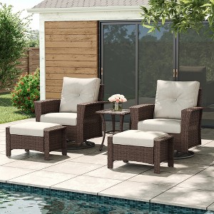 LayinSun Wicker Patio Furniture Set with Fire Pit Table, Classis Outdoor Conversation 360 Degree Swivel Chairs Set with Coffee Table - 1 of 4