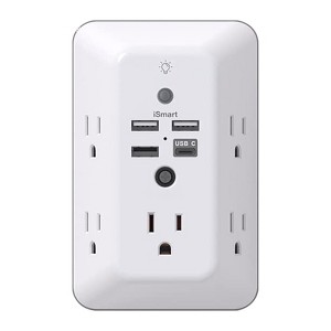 Itopfox Surge Protector with Night Light, 5-Outlet Splitter and 4 USB Ports (1 USB C), Multi Plug Wall Outlet for Home Office Dorm Room - 1 of 4