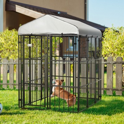 PawHut Black Heavy-Duty Metal Outdoor Dog Playpen with Cover