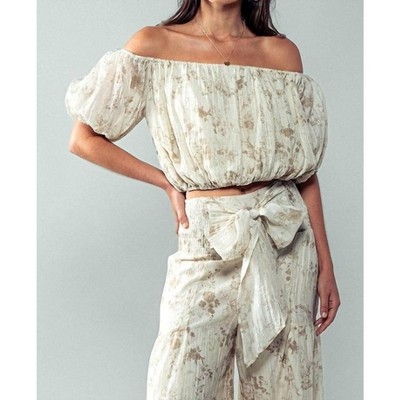 Women's Elastic Off Shoulder Floral Crop Blouse - trend:notes