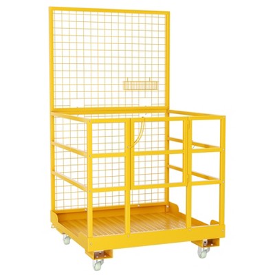 Forklift Safety Cage 43"x45" Forklift Man Basket Forklift Work Platform with Safety Harness & Lock 1400lbs Capacity Drain Hole & Wheels & Tool Basket