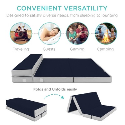 Midnight Blue Foldable Twin Foam Mattress with Carry Case
