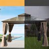 VisioGear Canopies and Gazebos, Outdoor Gazebos with Double Roof, Gazebo Pavilion with Curtain and Net for Garden, Brown, 142.9”*142.9"*114.17" - 4 of 4