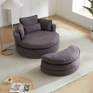 VYNXARIA Swivel Accent Barrel Modern Grey Sofa Lounge Club Big Round Chair with Storage Ottoman chenille Fabric for Living Room Hotel with 4 Pillows - 1 of 4