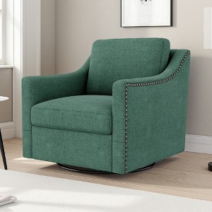 360-degree Swivel Armchair with Cotton Linen Upholstery and Wooden Legs - 1 of 4