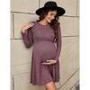 Women Maternity Ruffle Cap Long Sleeve Ribbed Knit Fall Sweater Dress Casual Crew Neck Midi Dress Baby Shower Photoshoot - 3 of 4