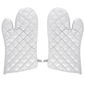 Unique Bargains Kitchen Bakery Heat Resistance Baking Insulated Oven Mitt Gloves Silver White 1 Pair - 1 of 3