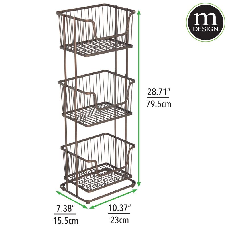 mDesign Tall Standing Bathroom Shelf Holder Rack - 3 Metal Wire Baskets, 3 of 8
