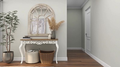 Cream Wood Arched Full Length Window Pane Mirror