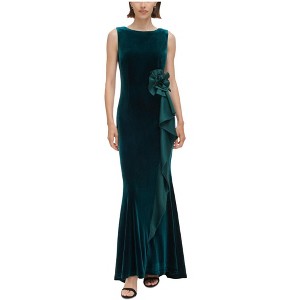 Jessica Howard Womens Velvet A-line Dress, Green, 12P - 1 of 1