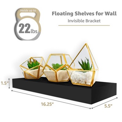 Black Rectangular Floating Wall Shelves Set of 3