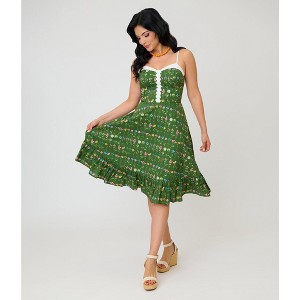 unique women's dresses Vintage Teal & Western Rose Madeline Swing Dress Women's Unique Vintage Dresses |