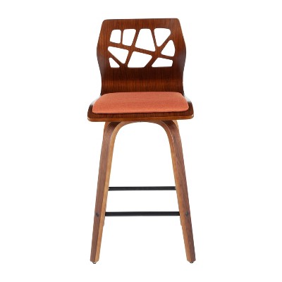 Folia Mid-Century Swivel Counter Stool Set in Orange, Walnut, and Black