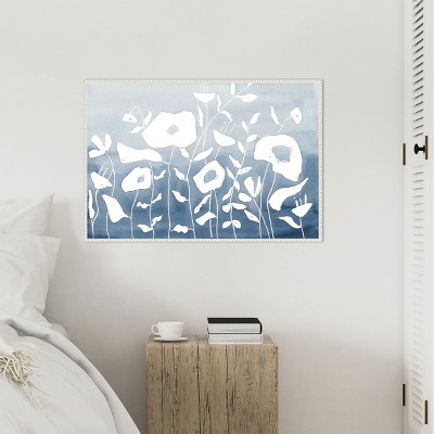Blue and White Floral Garden Beaded Framed Canvas Wall Art