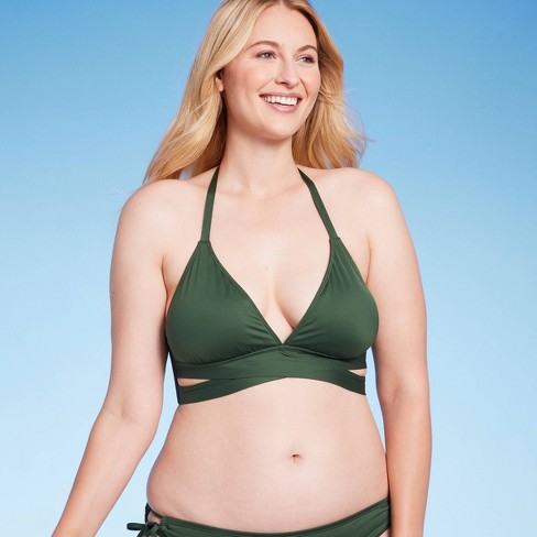 Women's Triangle Bralette Faux Wrap Halter Bikini Top - Shade & Shore™  Green Xs : Target