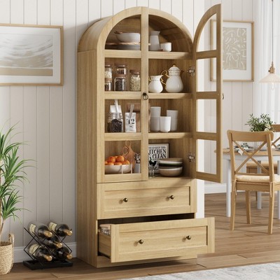 72'' Tall Arched Kitchen Pantry Cabinet, 4-Tier Farmhouse Arched Cabinet with Doors & Drawers, Freestanding Cupboard for Dining Room Living Room