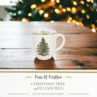White Ceramic Christmas Tree Cafe Mug with Santa Motif